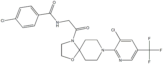 4-chloro-N-(2-{8-[3-chloro-5-(trifluoromethyl)-2-pyridinyl]-1-oxa-4,8-diazaspiro[4.5]dec-4-yl}-2-oxoethyl)benzenecarboxamide 化学構造式