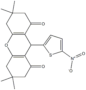 3,3,6,6-tetramethyl-9-(5-nitro-2-thienyl)-2,3,4,5,6,7,8,9-octahydro-1H-xanthene-1,8-dione Struktur