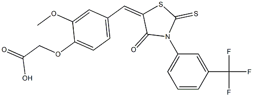 {2-Methoxy-4-[4-oxo-2-thioxo-3-(3-trifluoromethyl-phenyl)-thiazolidin-5-ylidenemethyl]-phenoxy}-acetic acid,,结构式