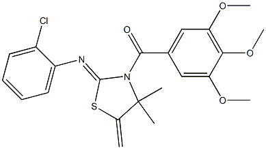 {2-[(2-chlorophenyl)imino]-4,4-dimethyl-5-methylidene-1,3-thiazolan-3-yl}(3,4,5-trimethoxyphenyl)methanone,,结构式