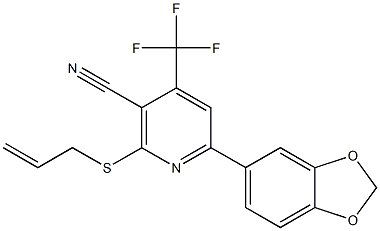 2-(allylsulfanyl)-6-(1,3-benzodioxol-5-yl)-4-(trifluoromethyl)nicotinonitrile 化学構造式