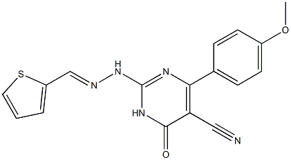 4-(4-methoxyphenyl)-6-oxo-2-[2-(2-thienylmethylidene)hydrazino]-1,6-dihydropyrimidine-5-carbonitrile Struktur