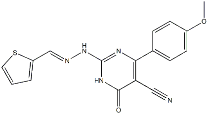 4-(4-methoxyphenyl)-6-oxo-2-[2-(2-thienylmethylidene)hydrazino]-1,6-dihydropyrimidine-5-carbonitrile,,结构式