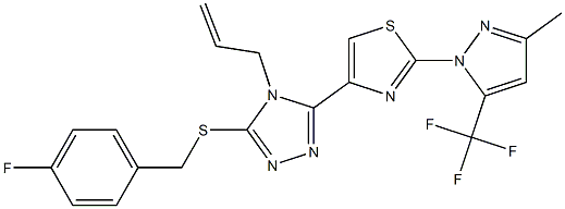 4-allyl-3-[(4-fluorobenzyl)sulfanyl]-5-{2-[3-methyl-5-(trifluoromethyl)-1H-pyrazol-1-yl]-1,3-thiazol-4-yl}-4H-1,2,4-triazole 化学構造式