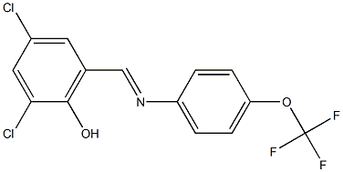 2,4-dichloro-6-({[4-(trifluoromethoxy)phenyl]imino}methyl)phenol Struktur