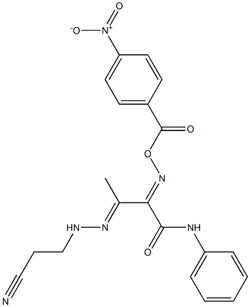 3-[2-(2-cyanoethyl)hydrazono]-2-{[(4-nitrobenzoyl)oxy]imino}-N-phenylbutanamide Struktur