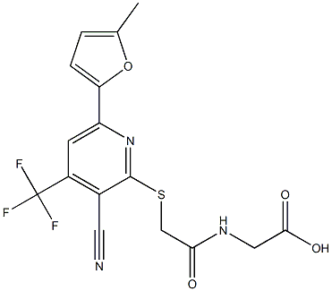2-[(2-{[3-cyano-6-(5-methyl-2-furyl)-4-(trifluoromethyl)-2-pyridinyl]sulfanyl}acetyl)amino]acetic acid 化学構造式