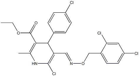 ethyl 6-chloro-4-(4-chlorophenyl)-5-({[(2,4-dichlorobenzyl)oxy]imino}methyl)-2-methyl-1,4-dihydro-3-pyridinecarboxylate 化学構造式