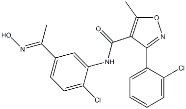 N4-[2-chloro-5-(1-hydroxyiminoethyl)phenyl]-3-(2-chlorophenyl)-5-methylisoxazole-4-carboxamide 化学構造式
