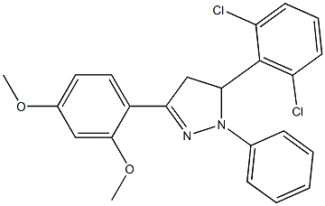 5-(2,6-dichlorophenyl)-3-(2,4-dimethoxyphenyl)-1-phenyl-4,5-dihydro-1H-pyrazole,,结构式