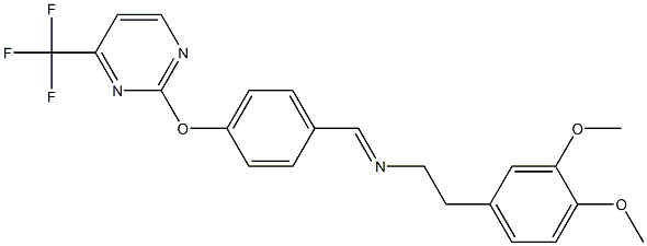 N1-(4-{[4-(trifluoromethyl)pyrimidin-2-yl]oxy}benzylidene)-2-(3,4-dimethoxyphenyl)ethan-1-amine 化学構造式