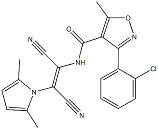 3-(2-chlorophenyl)-N-[(E)-1,2-dicyano-2-(2,5-dimethyl-1H-pyrrol-1-yl)ethenyl]-5-methyl-4-isoxazolecarboxamide,,结构式