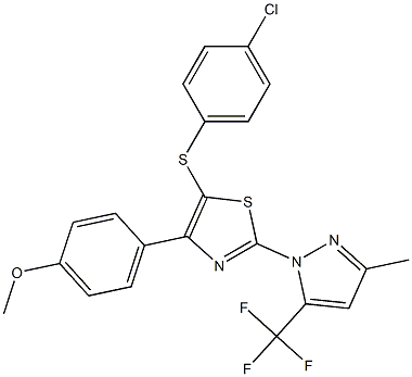 4-{5-[(4-chlorophenyl)sulfanyl]-2-[3-methyl-5-(trifluoromethyl)-1H-pyrazol-1-yl]-1,3-thiazol-4-yl}phenyl methyl ether,,结构式