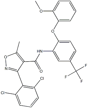 N4-[2-(2-methoxyphenoxy)-5-(trifluoromethyl)phenyl]-3-(2,6-dichlorophenyl)-5-methylisoxazole-4-carboxamide,,结构式
