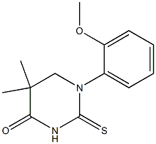 1-(2-methoxyphenyl)-5,5-dimethyl-2-thioxohexahydropyrimidin-4-one 化学構造式