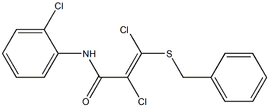 (E)-3-(benzylsulfanyl)-2,3-dichloro-N-(2-chlorophenyl)-2-propenamide,,结构式