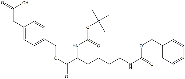 2-{4-[({6-{[(benzyloxy)carbonyl]amino}-2-[(tert-butoxycarbonyl)amino]hexanoyl}oxy)methyl]phenyl}acetic acid Structure