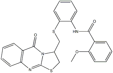 2-methoxy-N-(2-{[(5-oxo-2,3-dihydro-5H-[1,3]thiazolo[2,3-b]quinazolin-3-yl)methyl]sulfanyl}phenyl)benzenecarboxamide Struktur