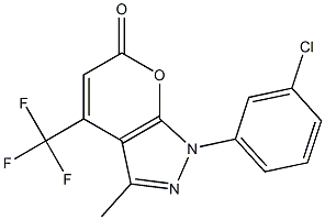 1-(3-chlorophenyl)-3-methyl-4-(trifluoromethyl)-1,6-dihydropyrano[2,3-c]pyrazol-6-one,,结构式