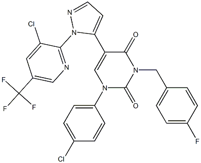 1-(4-chlorophenyl)-5-{1-[3-chloro-5-(trifluoromethyl)-2-pyridinyl]-1H-pyrazol-5-yl}-3-(4-fluorobenzyl)-2,4(1H,3H)-pyrimidinedione Structure