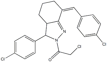 2-Chloro-1-[7-(4-chloro-benzylidene)-3-(4-chloro-phenyl)-3,3a,4,5,6,7-hexahydro-indazol-2-yl]-ethanone 结构式