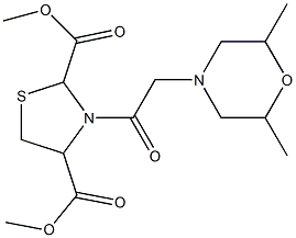 dimethyl 3-[2-(2,6-dimethylmorpholino)acetyl]-1,3-thiazolane-2,4-dicarboxylate 化学構造式