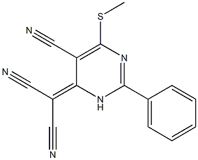 2-[5-cyano-6-(methylthio)-2-phenyl-3,4-dihydropyrimidin-4-yliden]malononitrile Struktur