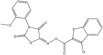 5-({[(3-chloro-1-benzothiophen-2-yl)carbonyl]oxy}imino)-3-(2-methoxyphenyl)-2-thioxo-1,3-thiazolan-4-one 结构式