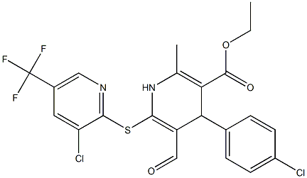 ethyl 4-(4-chlorophenyl)-6-{[3-chloro-5-(trifluoromethyl)-2-pyridinyl]sulfanyl}-5-formyl-2-methyl-1,4-dihydro-3-pyridinecarboxylate 结构式