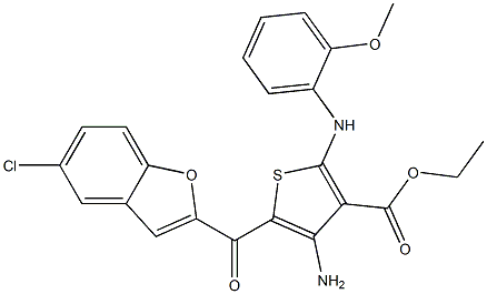 ethyl 4-amino-5-[(5-chlorobenzo[b]furan-2-yl)carbonyl]-2-(2-methoxyanilino) thiophene-3-carboxylate 结构式