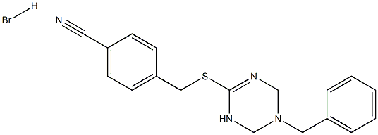 4-{[(5-benzyl-1,4,5,6-tetrahydro-1,3,5-triazin-2-yl)thio]methyl}benzonitrile hydrobromide Struktur