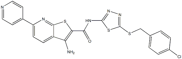 3-amino-N-{5-[(4-chlorobenzyl)sulfanyl]-1,3,4-thiadiazol-2-yl}-6-(4-pyridinyl)thieno[2,3-b]pyridine-2-carboxamide 结构式