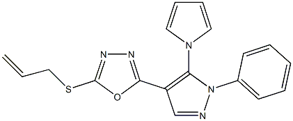 2-(allylsulfanyl)-5-[1-phenyl-5-(1H-pyrrol-1-yl)-1H-pyrazol-4-yl]-1,3,4-oxadiazole 化学構造式