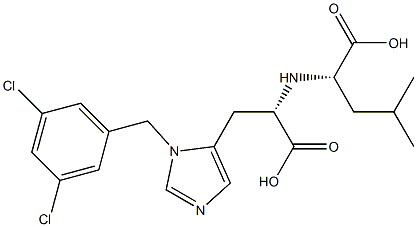 (2S)-2-[[(1S)-1-carboxy-2-[3-[(3,5-dichlorophenyl)methyl]imidazol-4-yl]ethyl]amino]-4-methyl-pentanoic acid Struktur