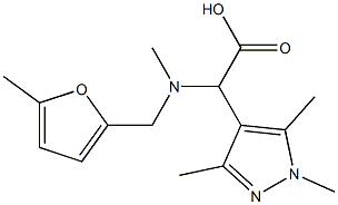 {methyl[(5-methyl-2-furyl)methyl]amino}(1,3,5-trimethyl-1H-pyrazol-4-yl)acetic acid 化学構造式