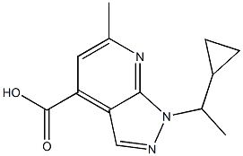 1-(1-cyclopropylethyl)-6-methyl-1H-pyrazolo[3,4-b]pyridine-4-carboxylic acid Struktur