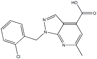 1-[(2-chlorophenyl)methyl]-6-methyl-1H-pyrazolo[3,4-b]pyridine-4-carboxylic acid,,结构式