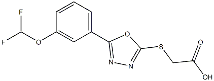 2-({5-[3-(difluoromethoxy)phenyl]-1,3,4-oxadiazol-2-yl}sulfanyl)acetic acid 化学構造式