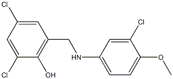 2,4-dichloro-6-{[(3-chloro-4-methoxyphenyl)amino]methyl}phenol Struktur