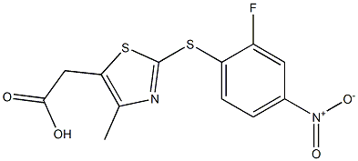 2-{2-[(2-fluoro-4-nitrophenyl)sulfanyl]-4-methyl-1,3-thiazol-5-yl}acetic acid Struktur