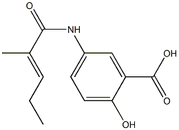 2-hydroxy-5-{[(2E)-2-methylpent-2-enoyl]amino}benzoic acid 化学構造式