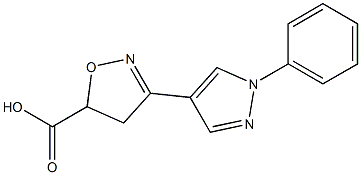 3-(1-phenyl-1H-pyrazol-4-yl)-4,5-dihydro-1,2-oxazole-5-carboxylic acid,,结构式