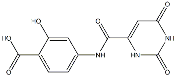 4-{[(2,6-dioxo-1,2,3,6-tetrahydropyrimidin-4-yl)carbonyl]amino}-2-hydroxybenzoic acid 化学構造式
