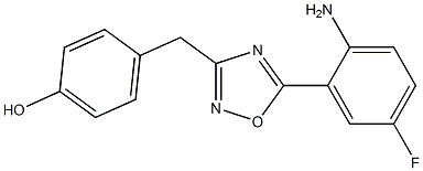 4-{[5-(2-amino-5-fluorophenyl)-1,2,4-oxadiazol-3-yl]methyl}phenol 化学構造式