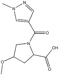 4-methoxy-1-[(1-methyl-1H-pyrazol-4-yl)carbonyl]pyrrolidine-2-carboxylic acid,,结构式