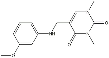 5-{[(3-methoxyphenyl)amino]methyl}-1,3-dimethyl-1,2,3,4-tetrahydropyrimidine-2,4-dione,,结构式