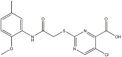 5-chloro-2-({2-[(2-methoxy-5-methylphenyl)amino]-2-oxoethyl}thio)pyrimidine-4-carboxylic acid 化学構造式