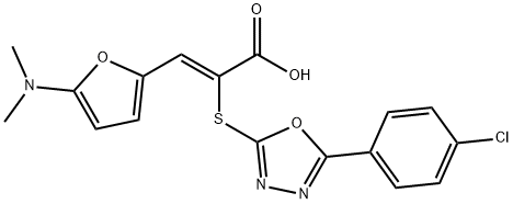 2-Propenoic  acid,  2-[[5-(4-chlorophenyl)-1,3,4-oxadiazol-2-yl]thio]-3-[5-(dimethylamino)-2-furanyl]-,  (2Z)- Structure