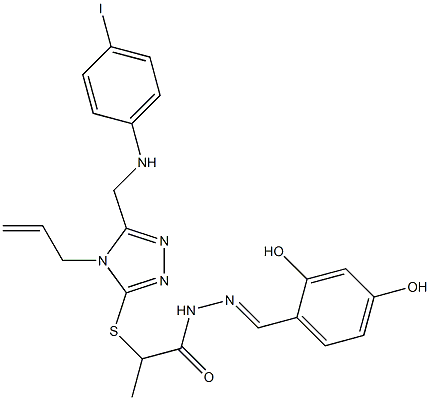 2-({4-allyl-5-[(4-iodoanilino)methyl]-4H-1,2,4-triazol-3-yl}sulfanyl)-N'-(2,4-dihydroxybenzylidene)propanohydrazide,,结构式