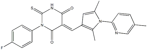 5-{[2,5-dimethyl-1-(5-methyl-2-pyridinyl)-1H-pyrrol-3-yl]methylene}-1-(4-fluorophenyl)-2-thioxodihydro-4,6(1H,5H)-pyrimidinedione Struktur